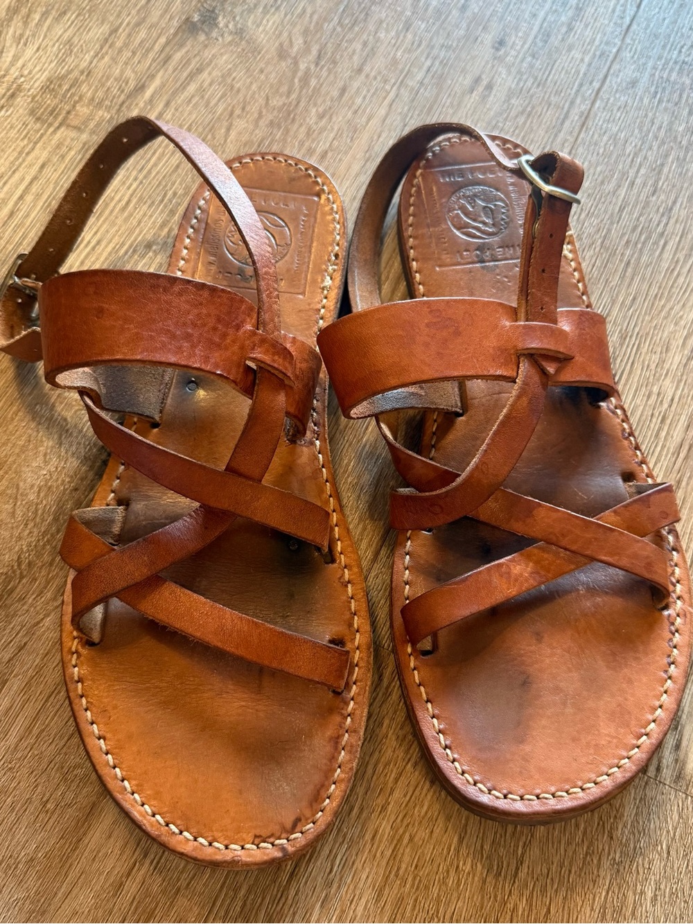 The Poet Handmade Sandals Tan Leather Melissinos Greek Gladiator Strappy 7-7.5